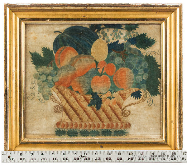 Theorem, Schoolgirl Watercolor Painting on Velvet, Basket of Fruits and Foliage
New England, Early 19th Century, entire view